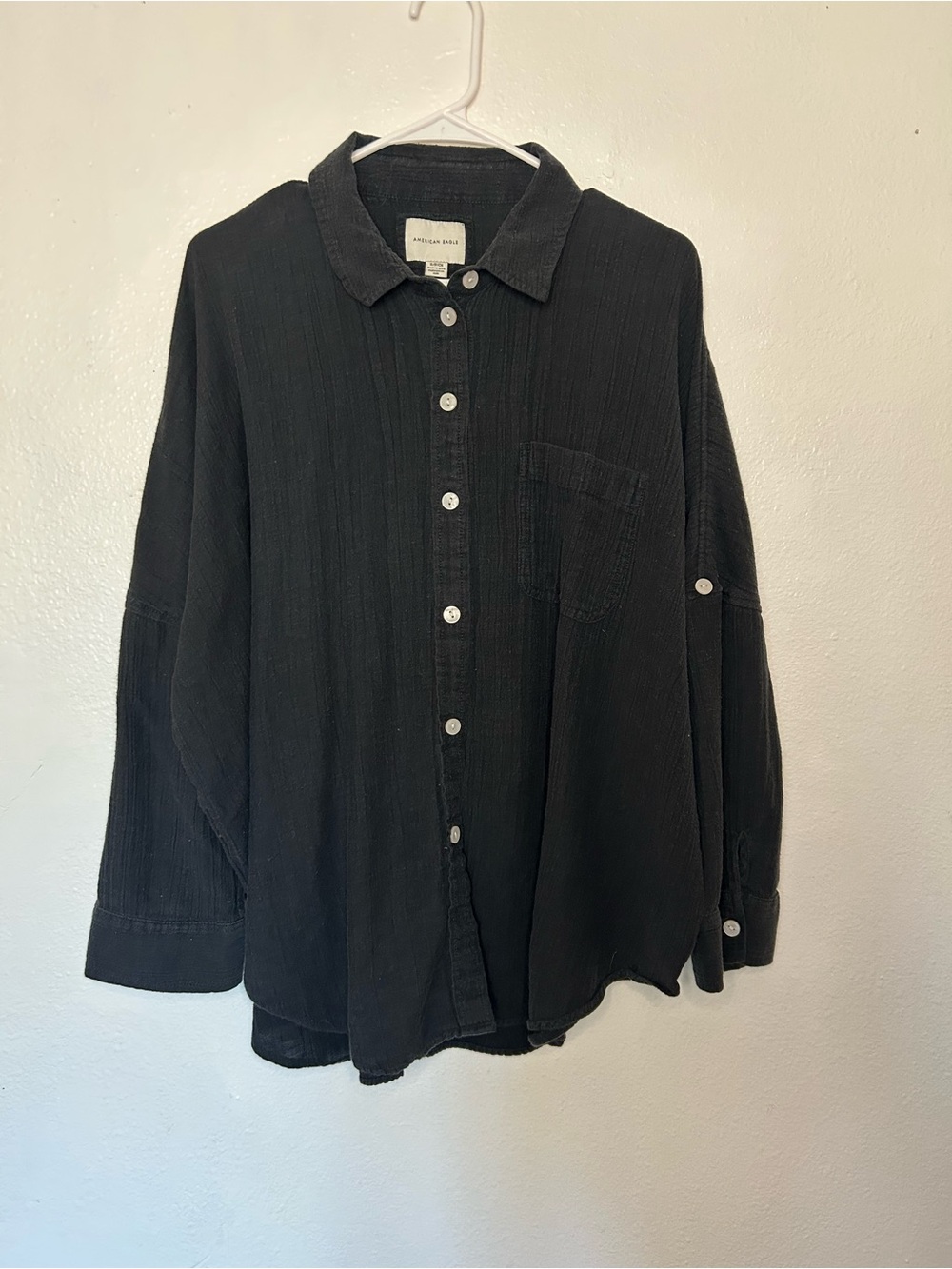American Eagle Outfitters Black Button-Front Shirt